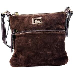 Dooney & Bourke Suede Letter Carrier Bag Crossbody Chocolate Brown